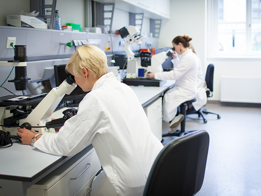 Zwei Forscherinnen des Konsortiums BioHealth arbeiten in einem Labor der Universität Graz 