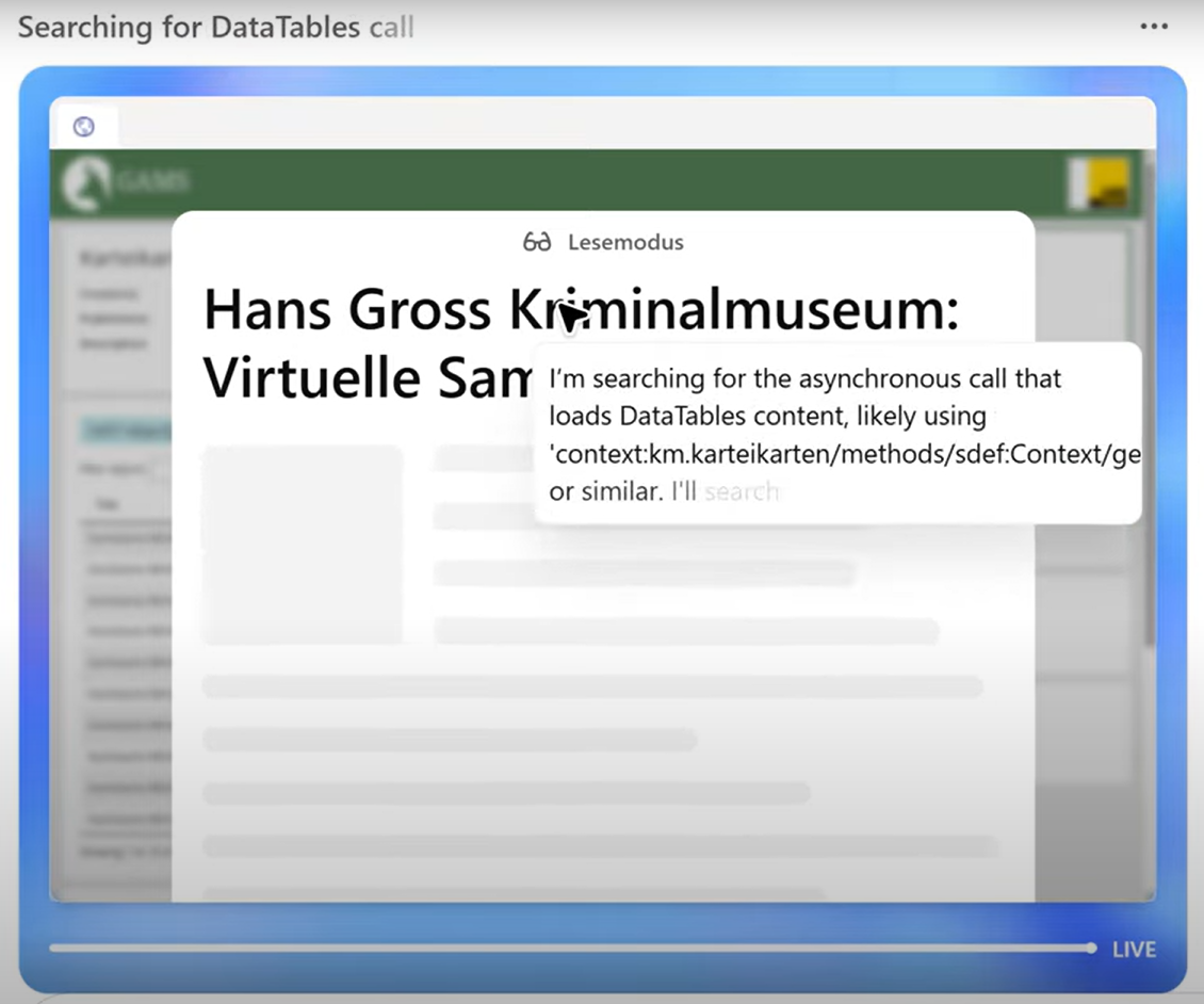 Screenshot aus dem Youtubevideo "KI im Museum" ©Screenshot aus: KI im Museum 2025. OpenAI Agent Demo. Kriminalmuseum, hochgeladen auf YouTube, veröffentlicht am 29.07.2025
