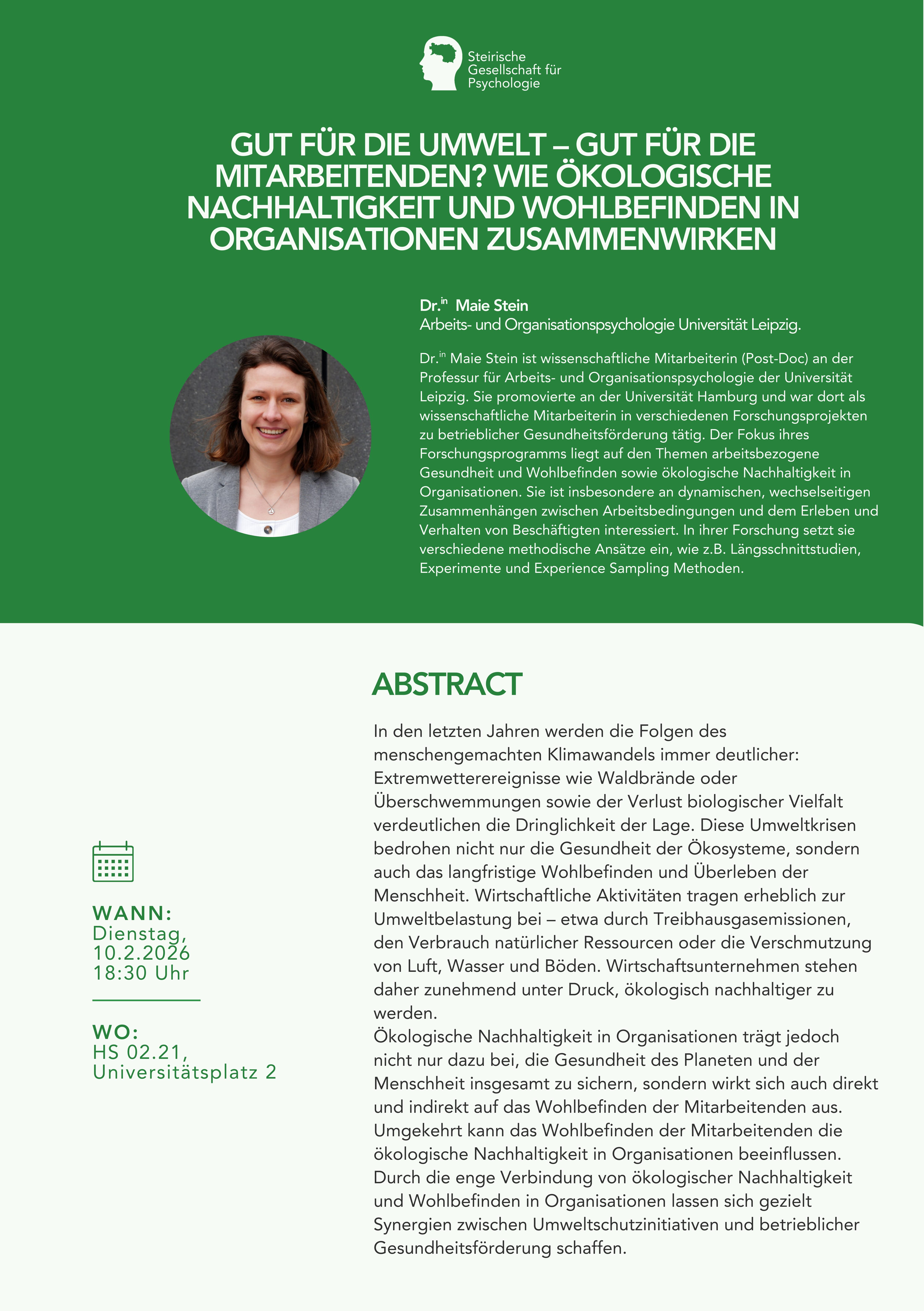 Dr. Maie Stein | Gut für die Umwelt - Gut für die Mitarbeitenden? 