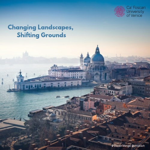 logo of the student conference 2027 of the european joint masters programme in english and american studies indicating the theme changing landscapes, shifting grounds ©IRO / Uni Graz