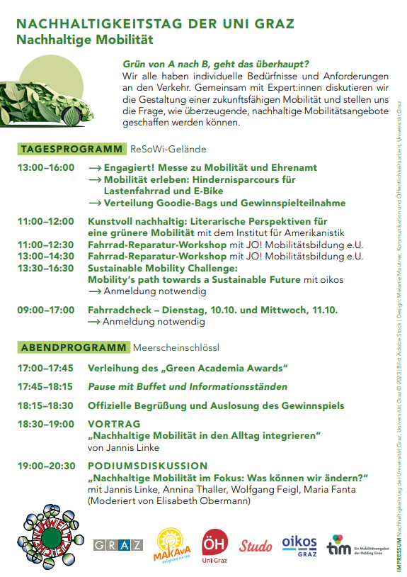 Nachhaltigkeitstag 2023 Programm ©Uni Graz