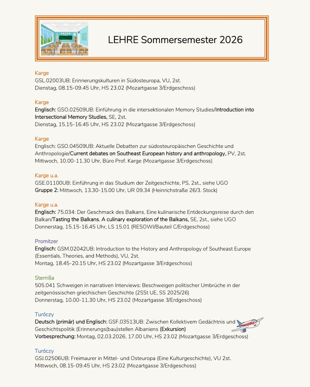 LEHRE SOMMERSEMESTER 2026 