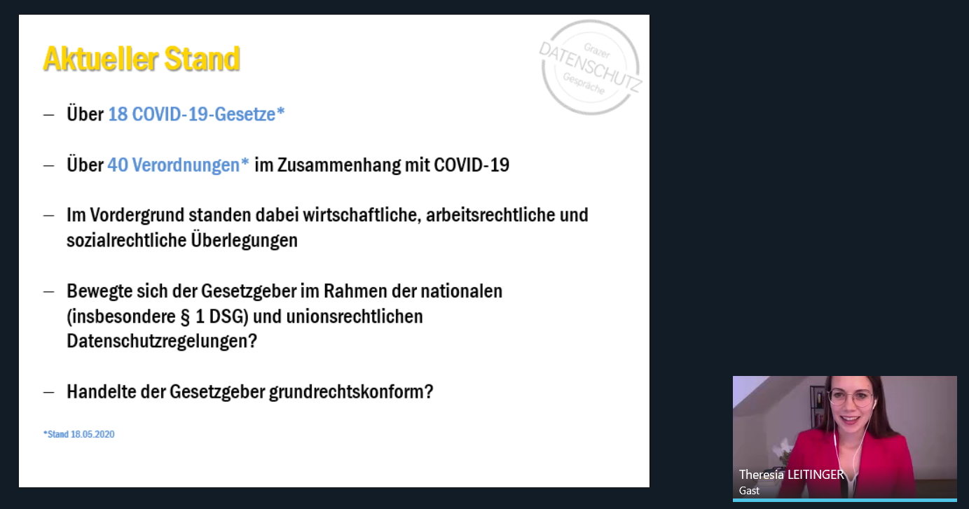 Leitinger, Grazer Datenschutz-Gespraeche, Datenschutz in der Corona-Krise, Institut für Rechtswissenschaftliche Grundlagen, REWI Universität Graz. ©Uni Graz/Gosch