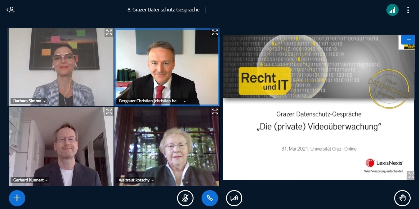 Simma, Bergauer, Kunnert, Kotschy, Grazer Datenschutz-Gespraeche, Die private Videoüberwachung, Institut für Rechtswissenschaftliche Grundlagen, REWI Universität Graz. ©Uni Graz/Bergauer