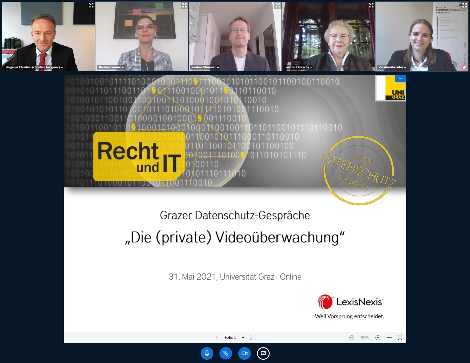 Simma, Bergauer, Kunnert, Kotschy, Zandonella, Grazer Datenschutz-Gespraeche, Die private Videoüberwachung, Institut für Rechtswissenschaftliche Grundlagen, REWI Universität Graz. ©Uni Graz/Bergauer