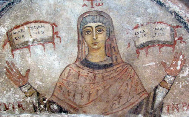 Darstellung von Cerula-Fresko, 5.-6. Jahrhundert n. Chr., Katakomben von San Gennaro, Neapel 