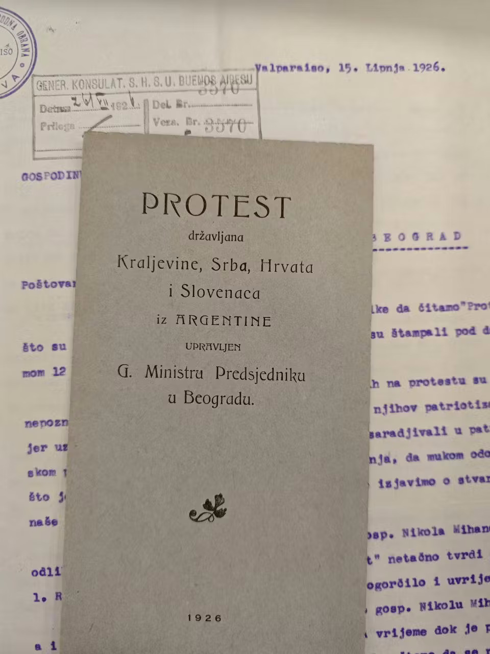 The protest of the citizens of the Kingdom of Serbs, Croats, and Slovenes aimed at the Minister of Foreign Affairs, from Argentina to Belgrade (1926). ©Jelena Lalatović
