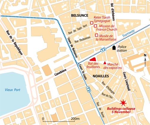 Downtown Marseille: Belsunce and Noailles between Saint-Charles station and the Vieux-Port. 
