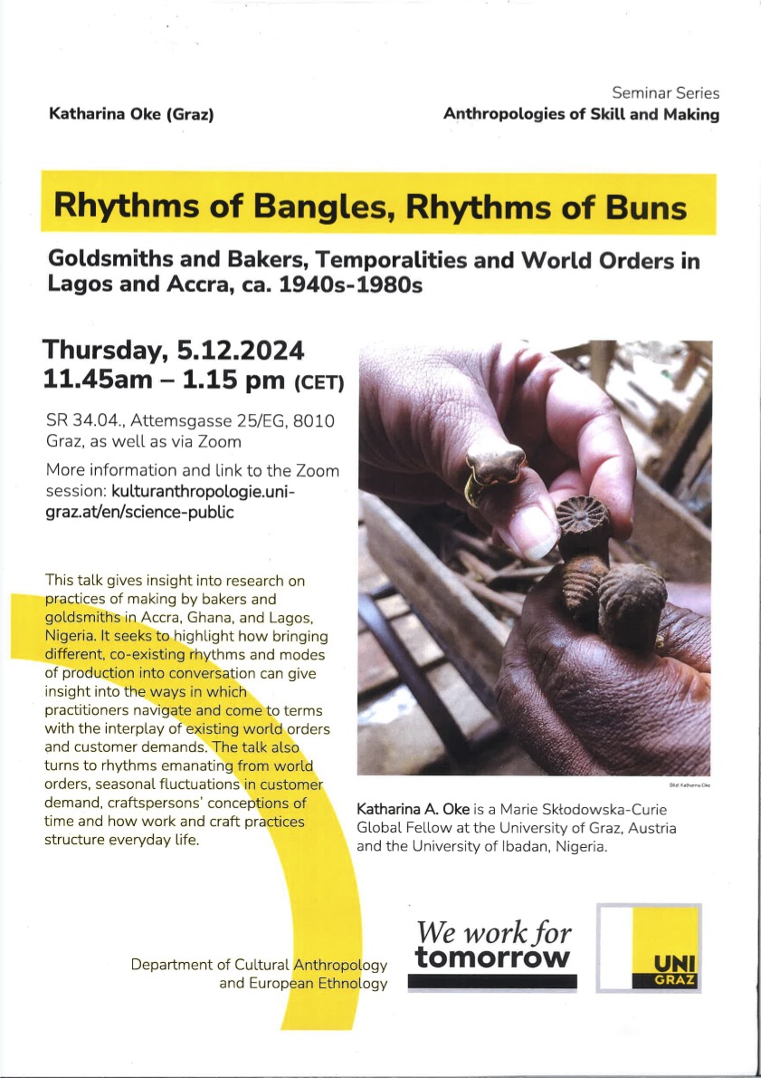 poster for a seminar presentation at the Department of Cultural Anthropology and European Ethnology; features an image with the hands of two persons holding goldsmith tools ©Department of Cultural Anthropology and European Ethnology, Uniersität Graz