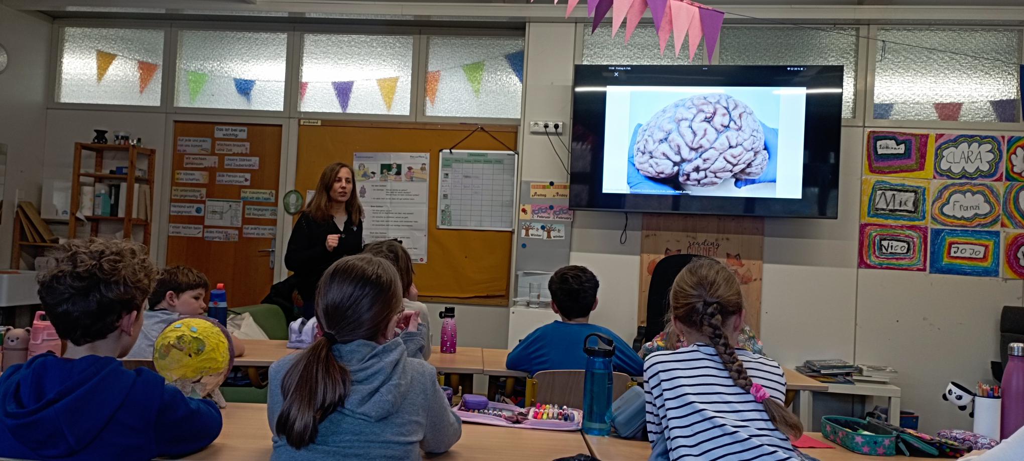 Kids are looking at an image of a real brain ©VS Berliner Ring