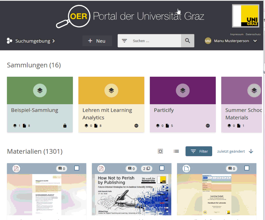 Screencast von der Suchumgebung 