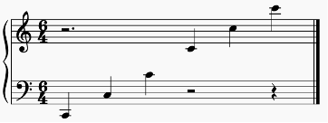 Musikpartitur mit Note C in jedem Register ©Uni Graz, Richard Parncutt
