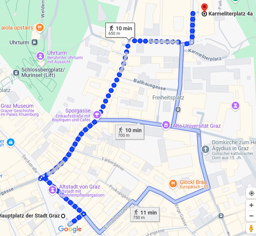 how to walk from Hauptplatz to your hotel 