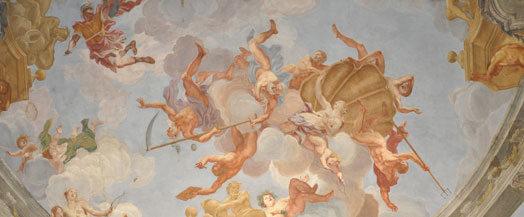 Das Deckenfresko im Meerscheinschlössl ist eines der vielen Kunstwerke am Campus der Uni Graz. 