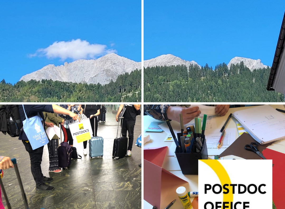 Mountains and Suitcases and PostDoc Office Logo 