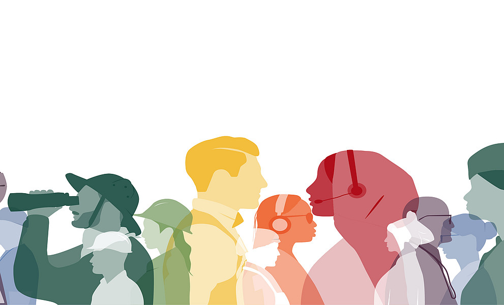 Grafik mit Silhouetten von Köpfen