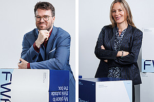 Philipp Berghofer and Bojana Radovanović in front of the FWF backdrop
