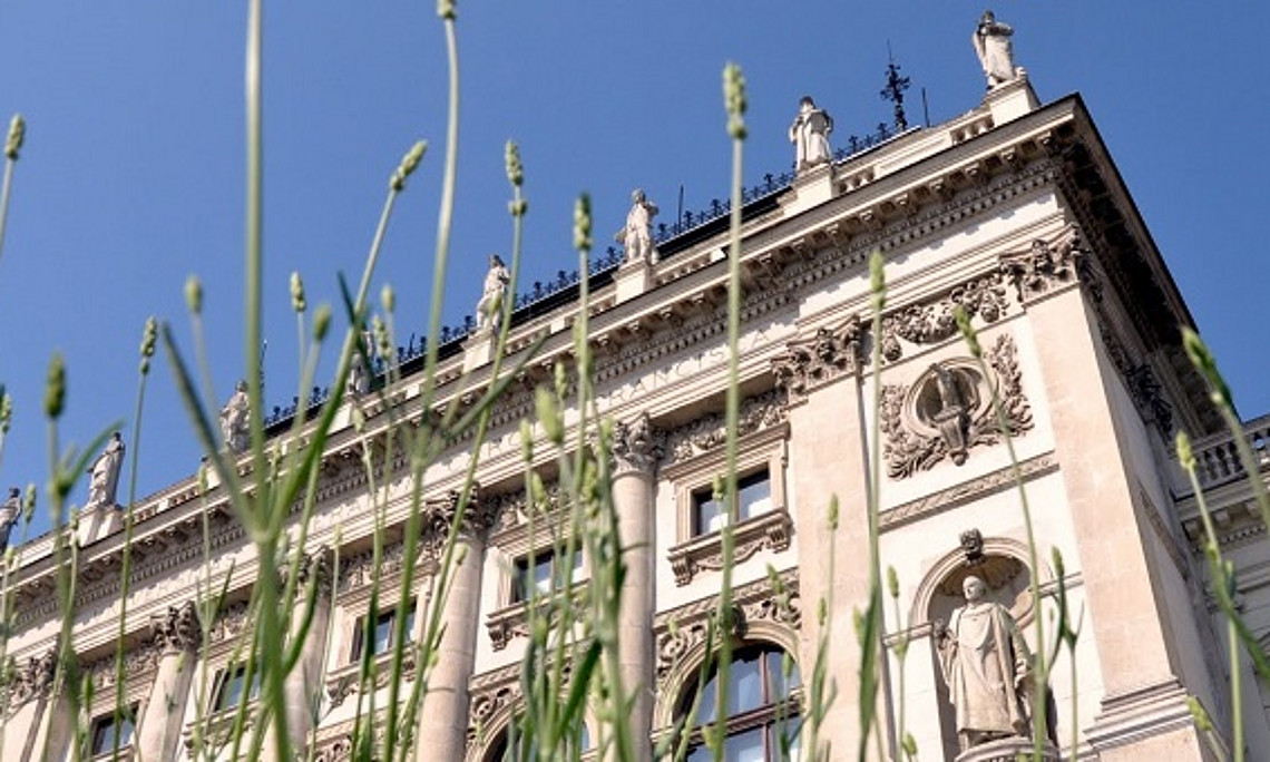 Universität, Gebäude, Aussen, Gras, Himmel, Fassade