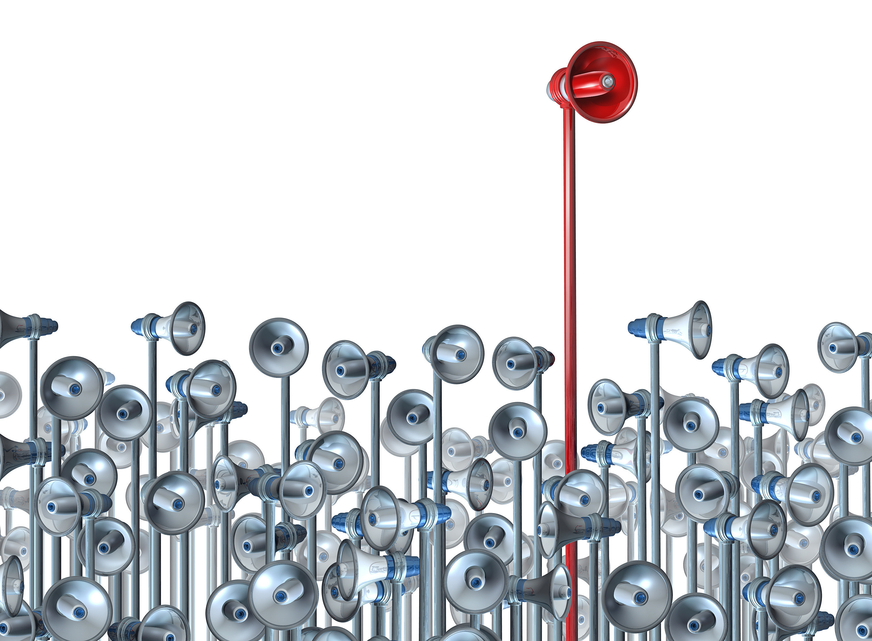 roter Lautsprecher in einer Menge von grauen: mit Unternehmenskommunikation herausstechen 