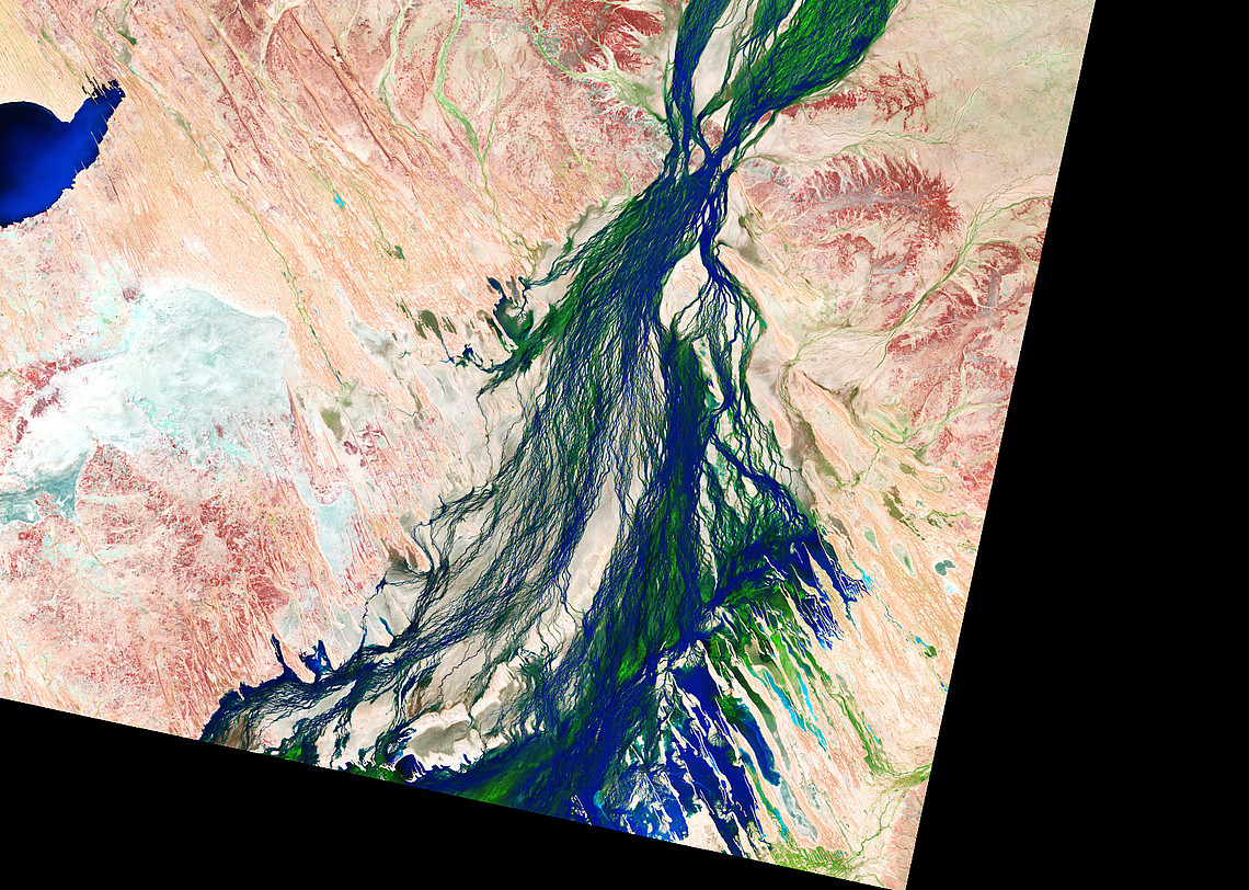 Satellitenbild von den saisonalen Überflutungen des Seasonal Flooding of the Diamantina River in Australien