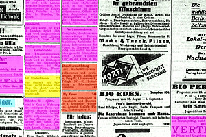 Historische Zeitungsinserate bunt eingefärbt