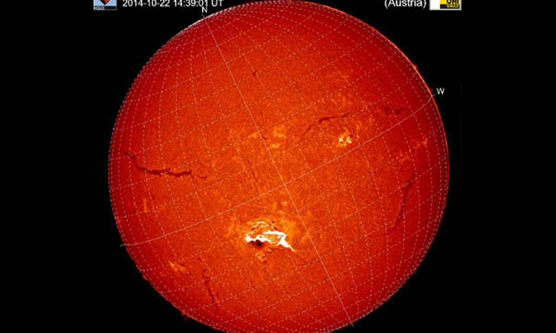 Energiereicher Strahlungsausbruch auf der Sonne am 22. Oktober 2014, beobachtet am Observatorium Kanzelhöhe der Uni Graz