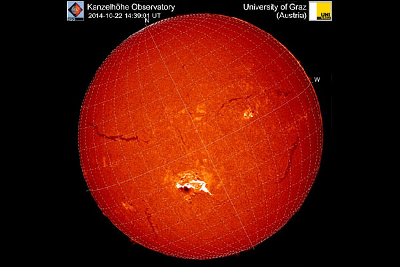 Energiereicher Strahlungsausbruch auf der Sonne am 22. Oktober 2014, beobachtet am Observatorium Kanzelhöhe der Uni Graz