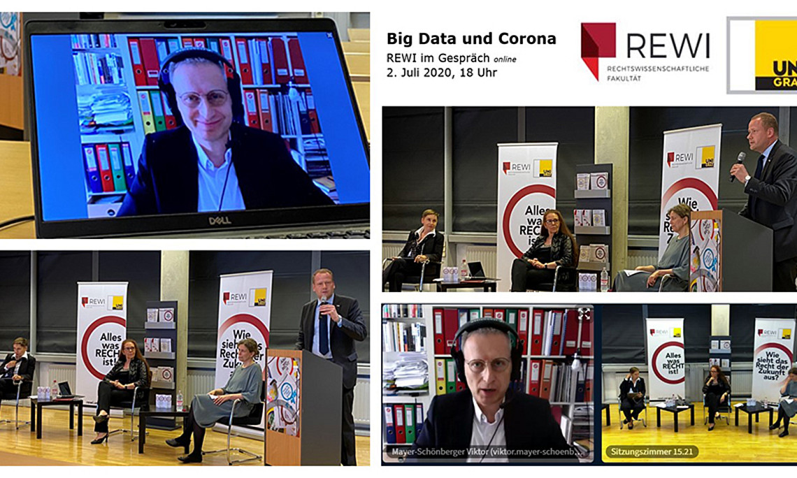 Diskussion live und online: "REWI im Gespräch" fand auf beiden Kommunikationswegen erstmals und erfolgreich statt. Foto: REWI-Dekanat. 