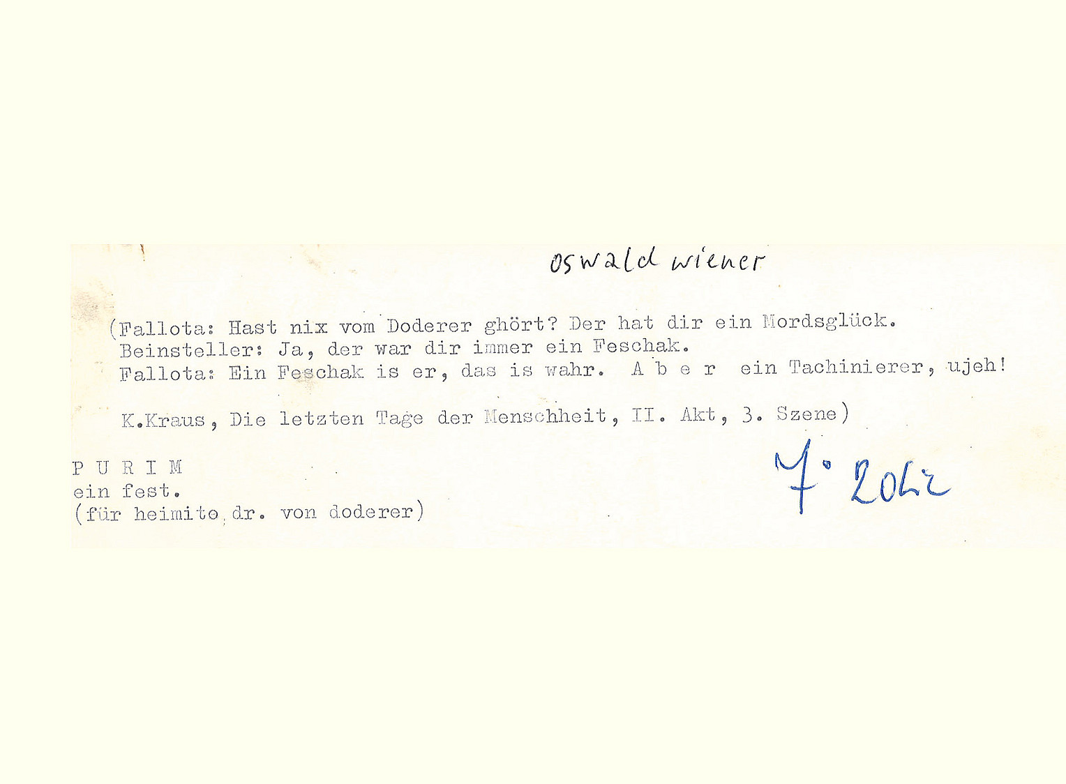 Oswald Wiener: Purim 
