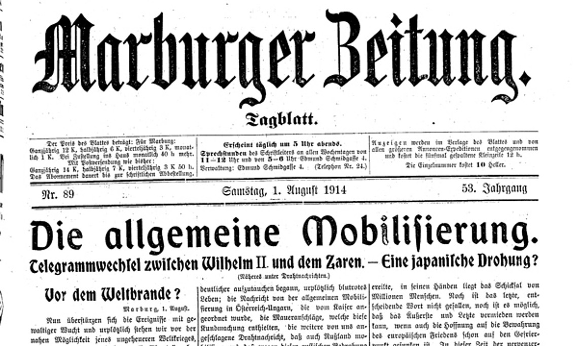 Der erste Weltkrieg war auch der erste Pressekrieg: Die Rolle österreichischer regionaler Medien, wie etwa der Marburger Zeitung, ist Forschungsthema der Grazer Historikerin Monika Stromberger. Bild: ÖNB