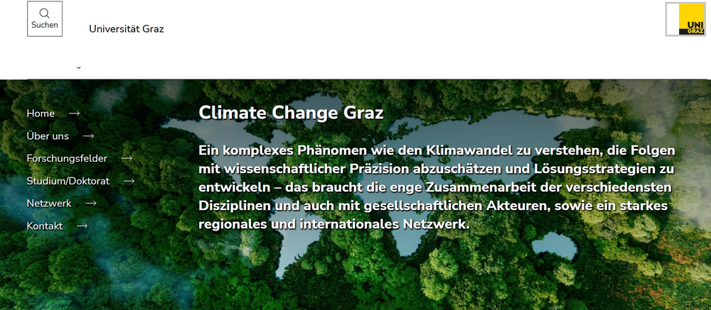 Screenshot vom Webauftritt der Universität Graz im neuen Design, Typo3 Support Uni Graz ©Uni Graz