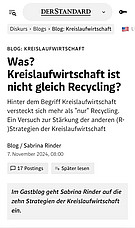 Erster Blog-Artikel zur Kreislaufwirtschaft ©derStandard.at