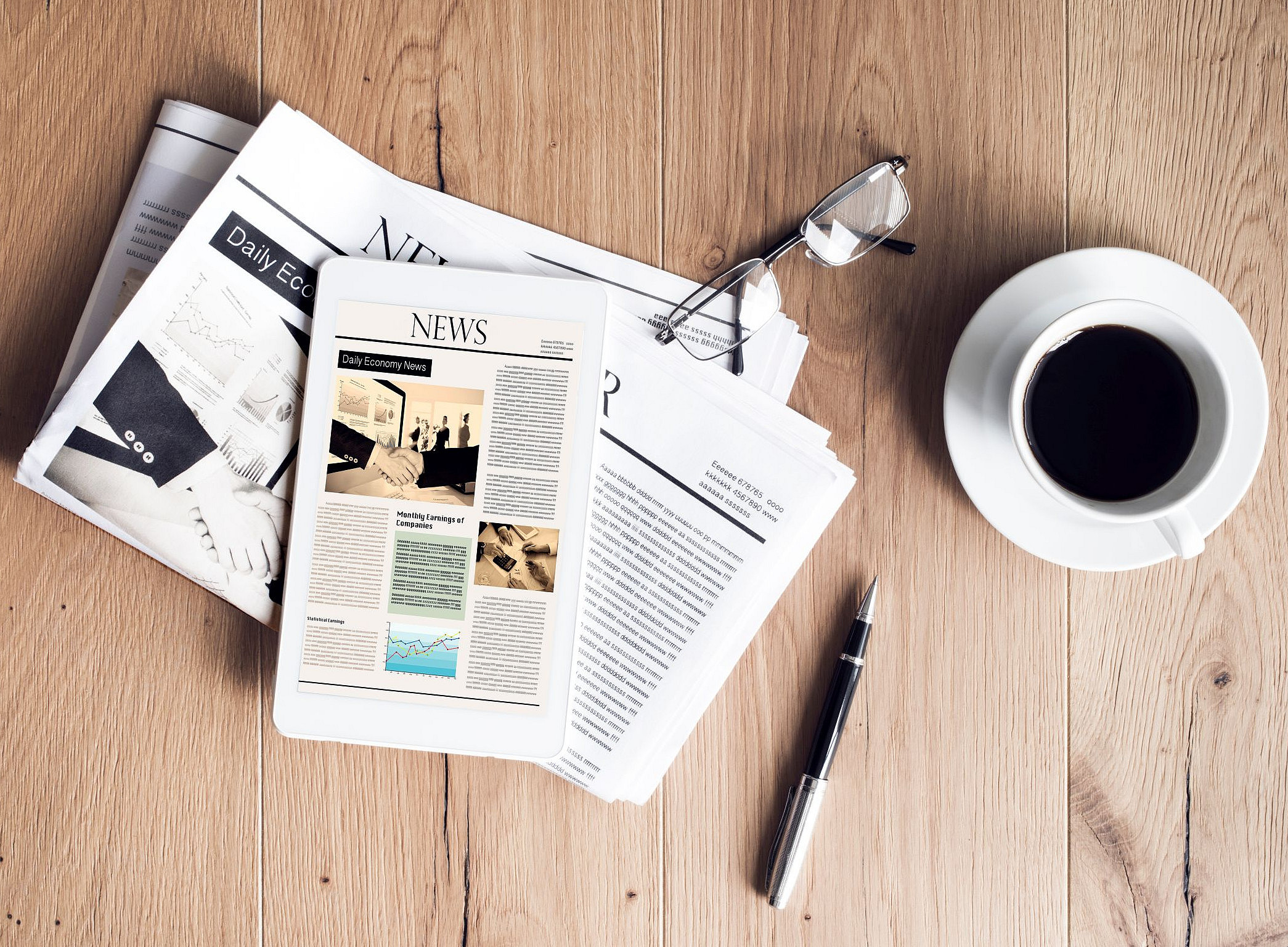 Zeitungen, Brille und Kaffee auf einem Tisch ©(sebra) - stock.adobe.com