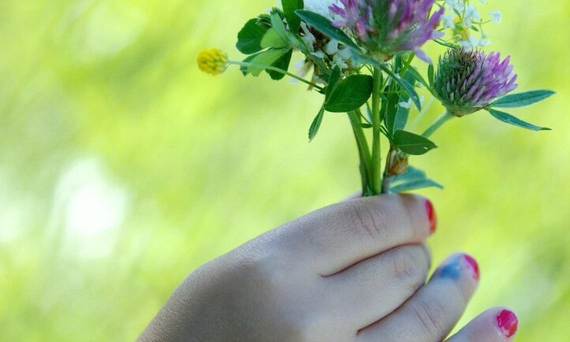 Zierbild CC0 Kinderhand mit Blumen