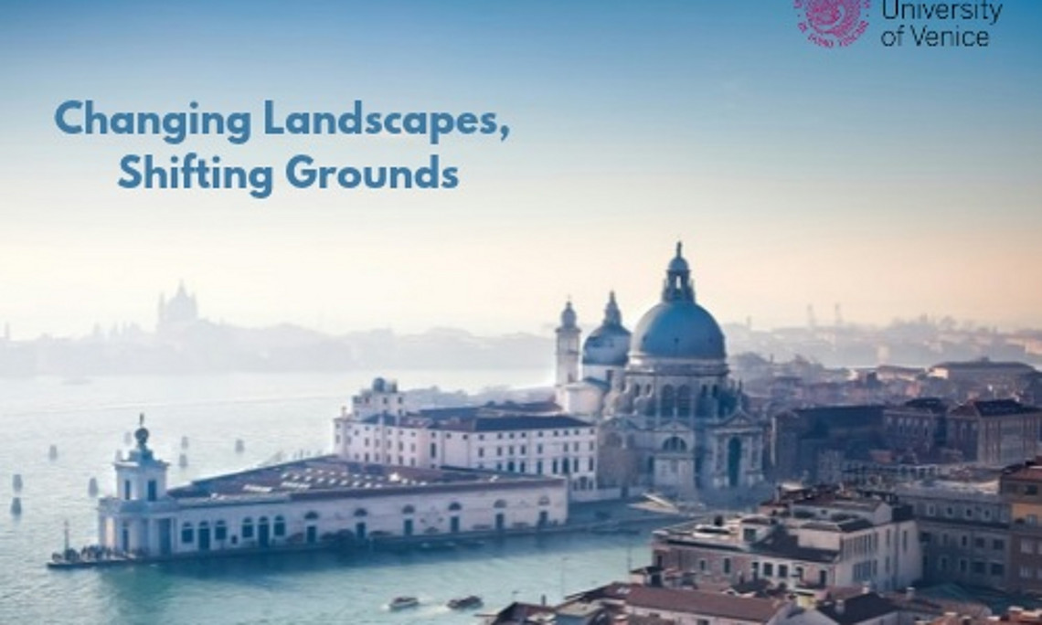 logo of the student conference 2027 of the european joint masters programme in english and american studies indicating the theme changing landscapes, shifting grounds