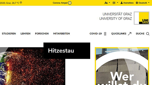 Ab sofort ist die Corona-Ampel in der Kopfzeile der Uni-Webseite zu finden. Foto: Uni Graz/Tzivanopoulos 