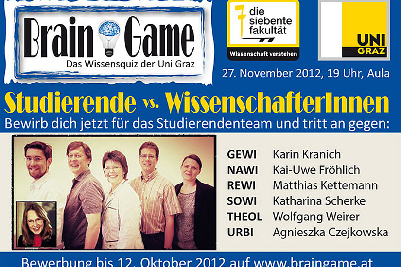 Braingame, das Wissensquiz der Uni Graz geht am 27. November wieder in der Aula über die Bühne