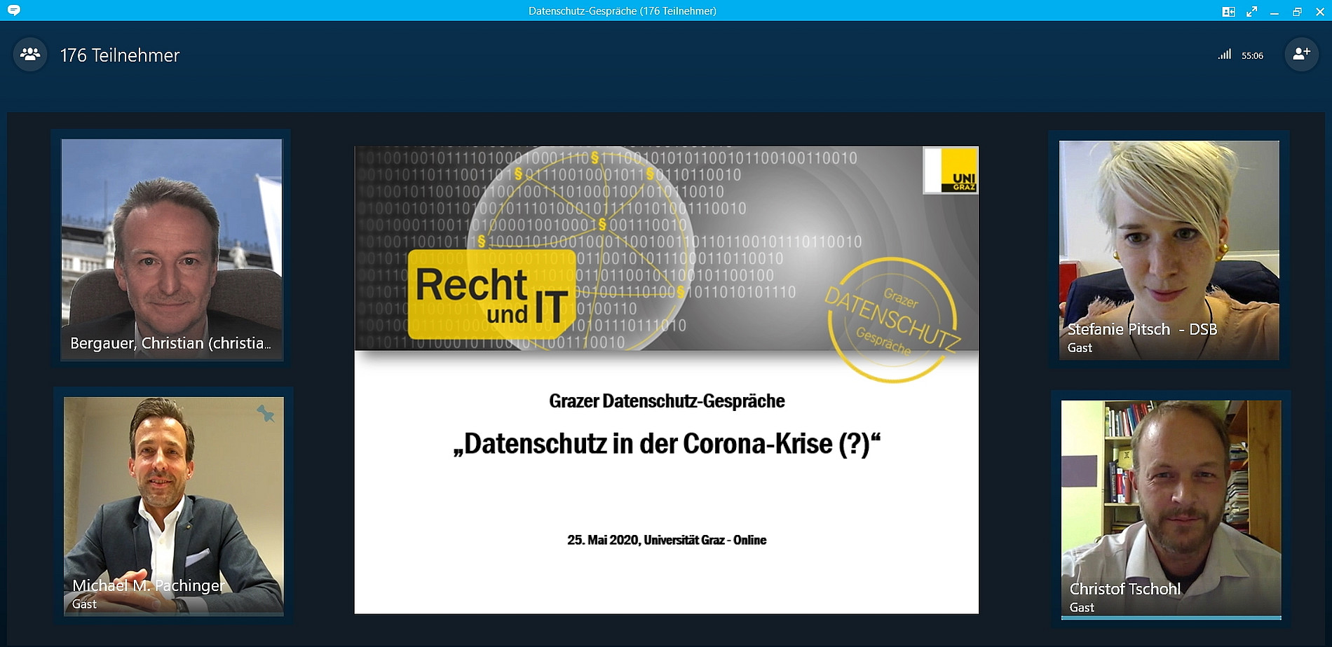 Bergauer, Pachinger, Pitsch, Tschohl, Grazer Datenschutz-Gespraeche, Datenschutz in der Corona-Krise, Institut für Rechtswissenschaftliche Grundlagen, REWI Universität Graz. ©Uni Graz/Gosch