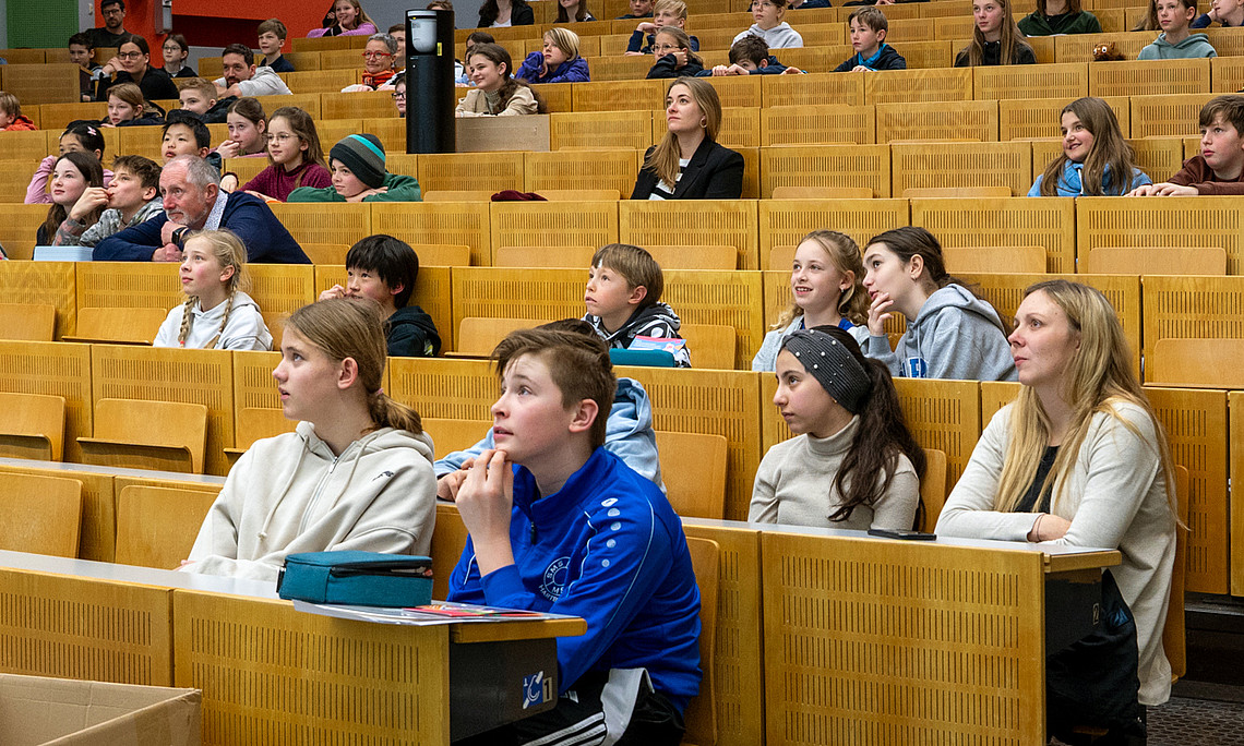 Pupils in the lecture theatre at the maths competition