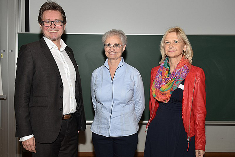Rektor Martin Polaschek, Keynote Speaker Barbara Hinger und Klaudia Singer von der Pädagogischen Hochschule Steiermark (v.l.). Foto: Uni Graz/Leljak