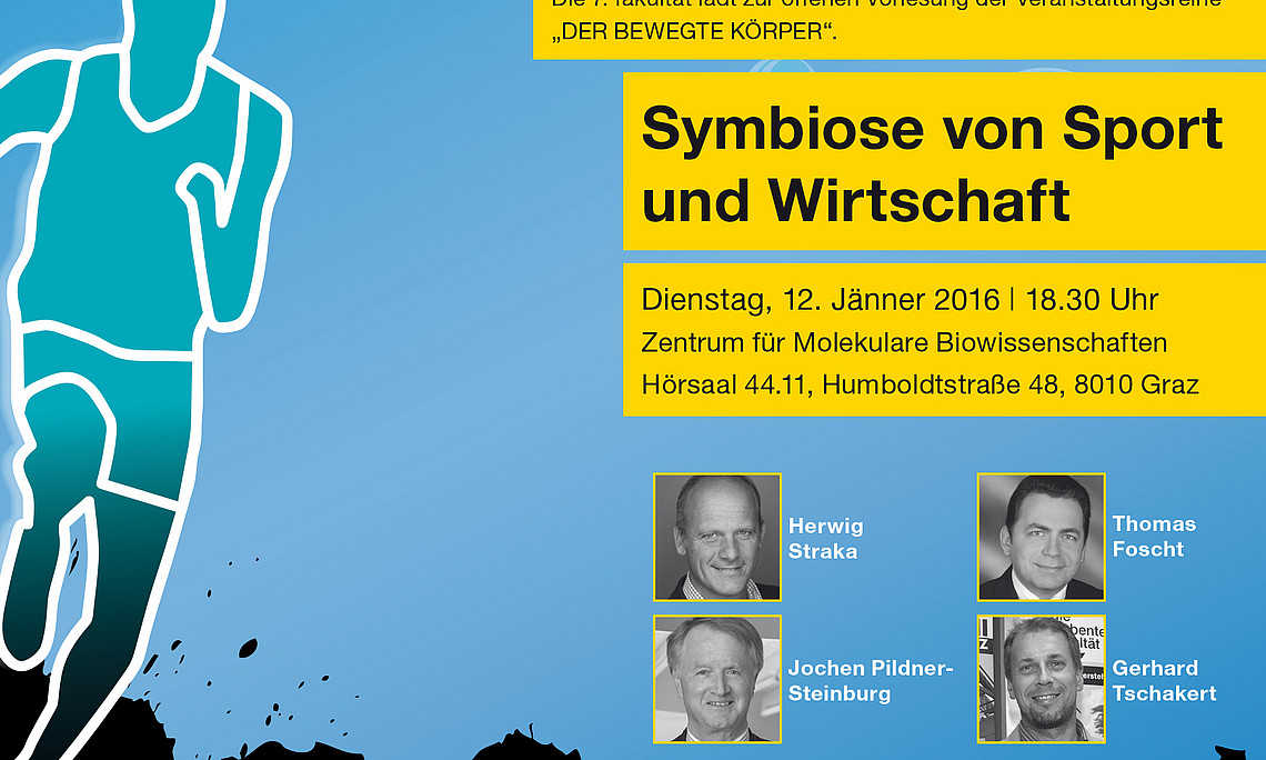 Die Uni-Graz-Reihe „Der Bewegte Körper“ – in Kooperation mit dem „Marketing Club Graz“ und den „Grazer Wirtschaftsgesprächen“ – befasst sich am 12. Jänner 2016 mit den ökonomischen Dimensionen des Sports.