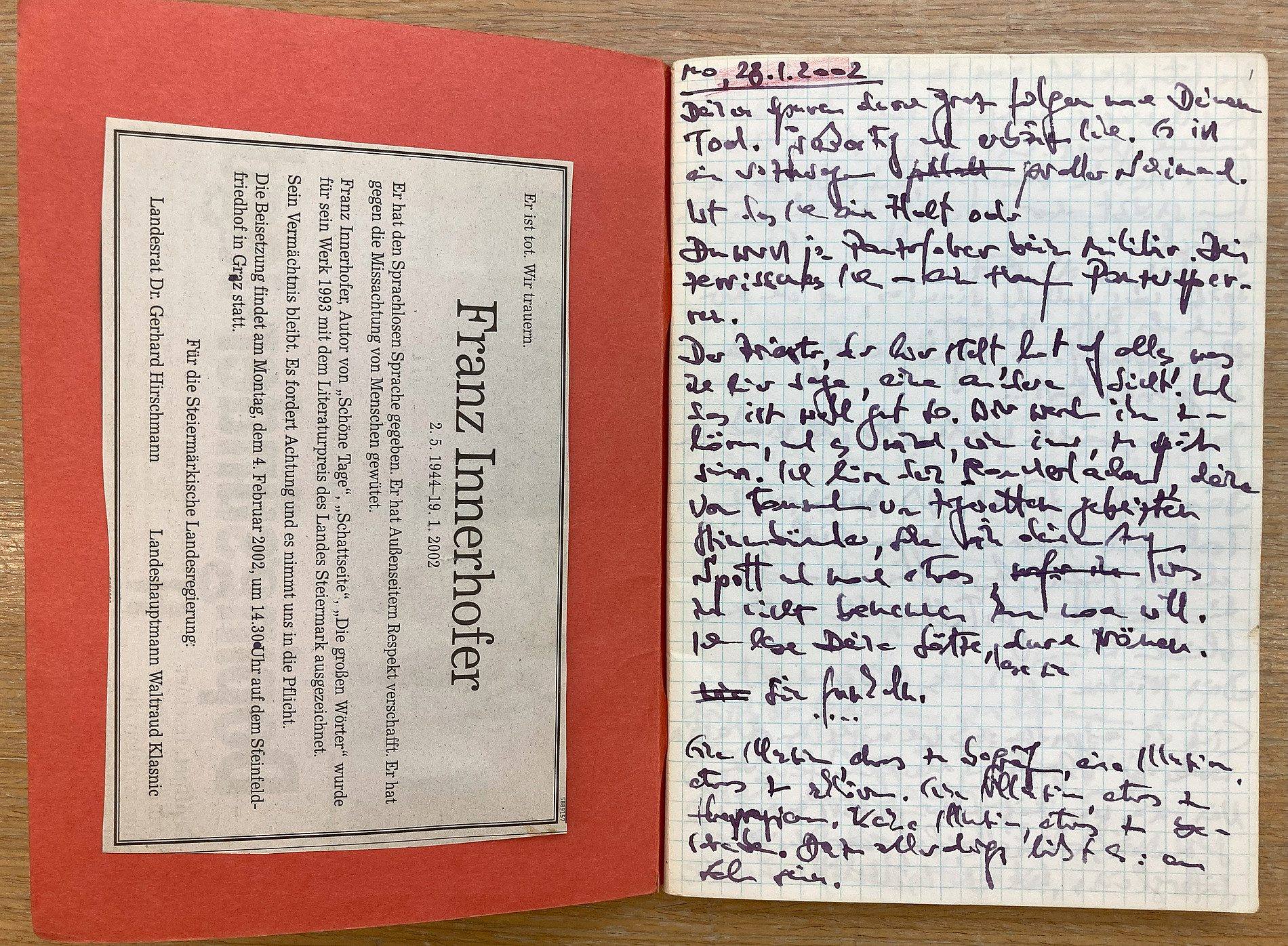 Matjaž Grilj: Franz Innerhofer Tagebucheintrag 