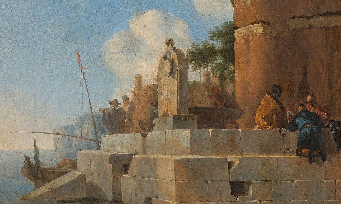 Gemälde aus dem 17.Jh. das eine Küstenruine in Italien zeigt