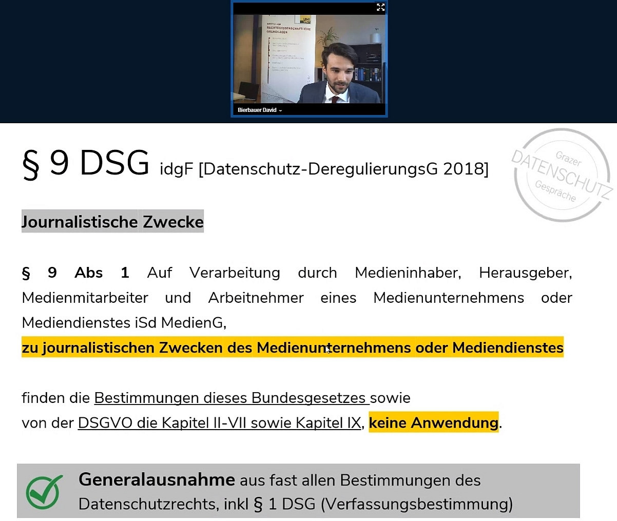 Bierbauer, Grazer Datenschutz-Gespraeche, Meinungsaeusserungsfreiheit und Datenschutz, Institut für Rechtswissenschaftliche Grundlagen, REWI Universität Graz. ©CB