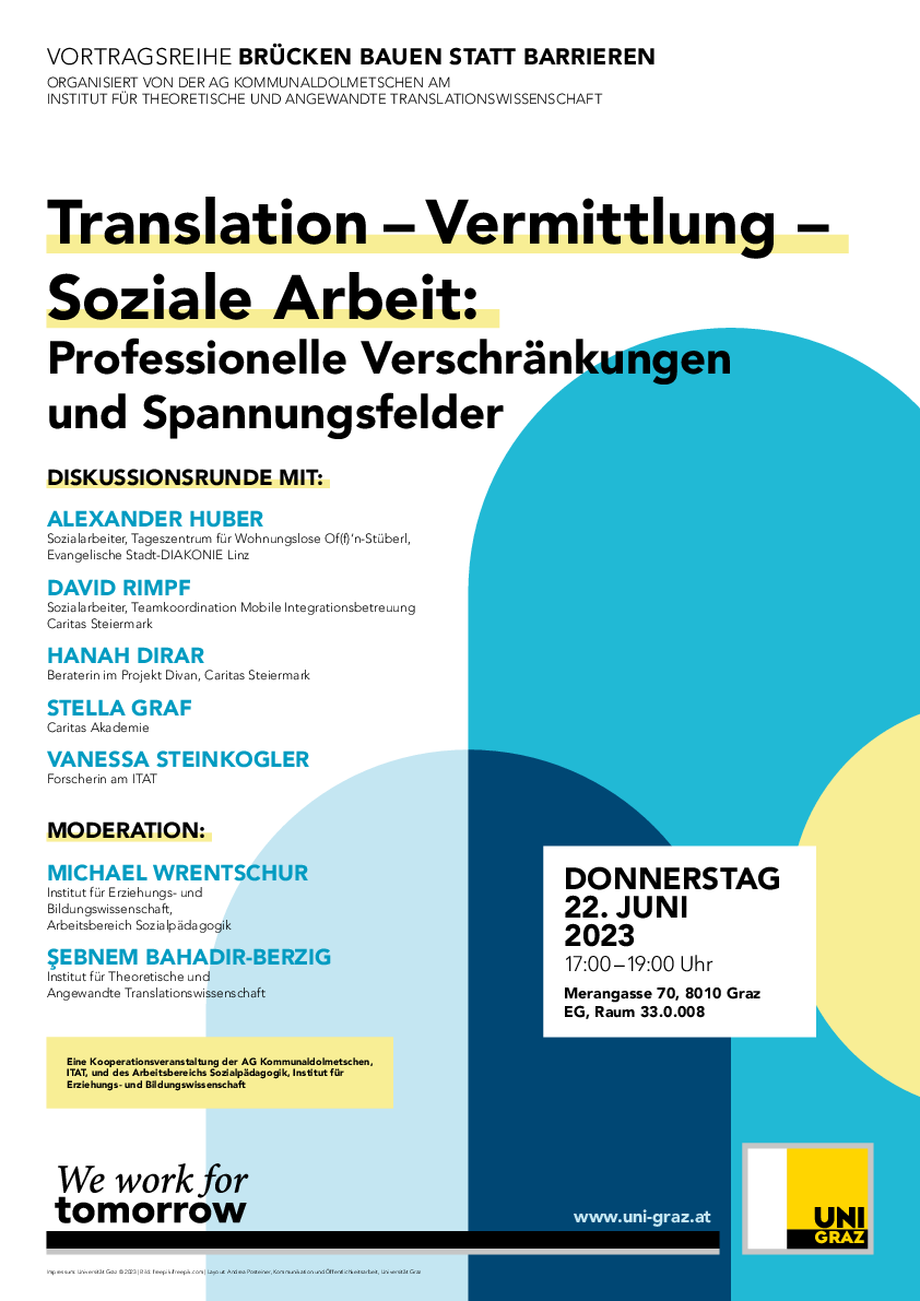 Plakat für Diskussionsrunde 'Translation - Vermittlung - Soziale Arbeit 
