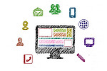 FotoPixabayGeralt/Bildschirm mit verschiedenen Symbolen für Tools rundherum