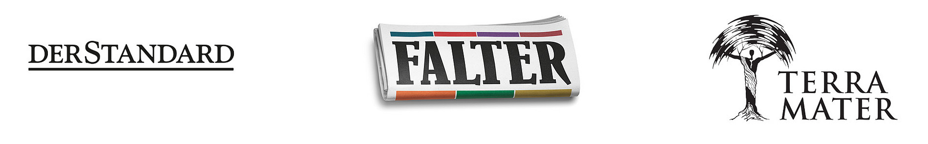 Logos von Der Standard, Falter, Terra Mater ©Der Standard, Falter, Terra Mater