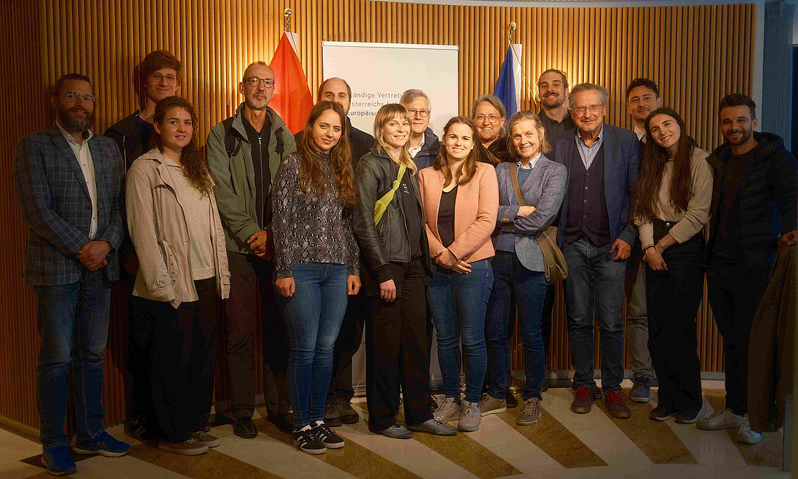 Gruppenfoto Exkursion Brüssel DQ SS 2025, Forschungsnetzwerk Human Factor in Digital Transformation HFDT Universität Graz