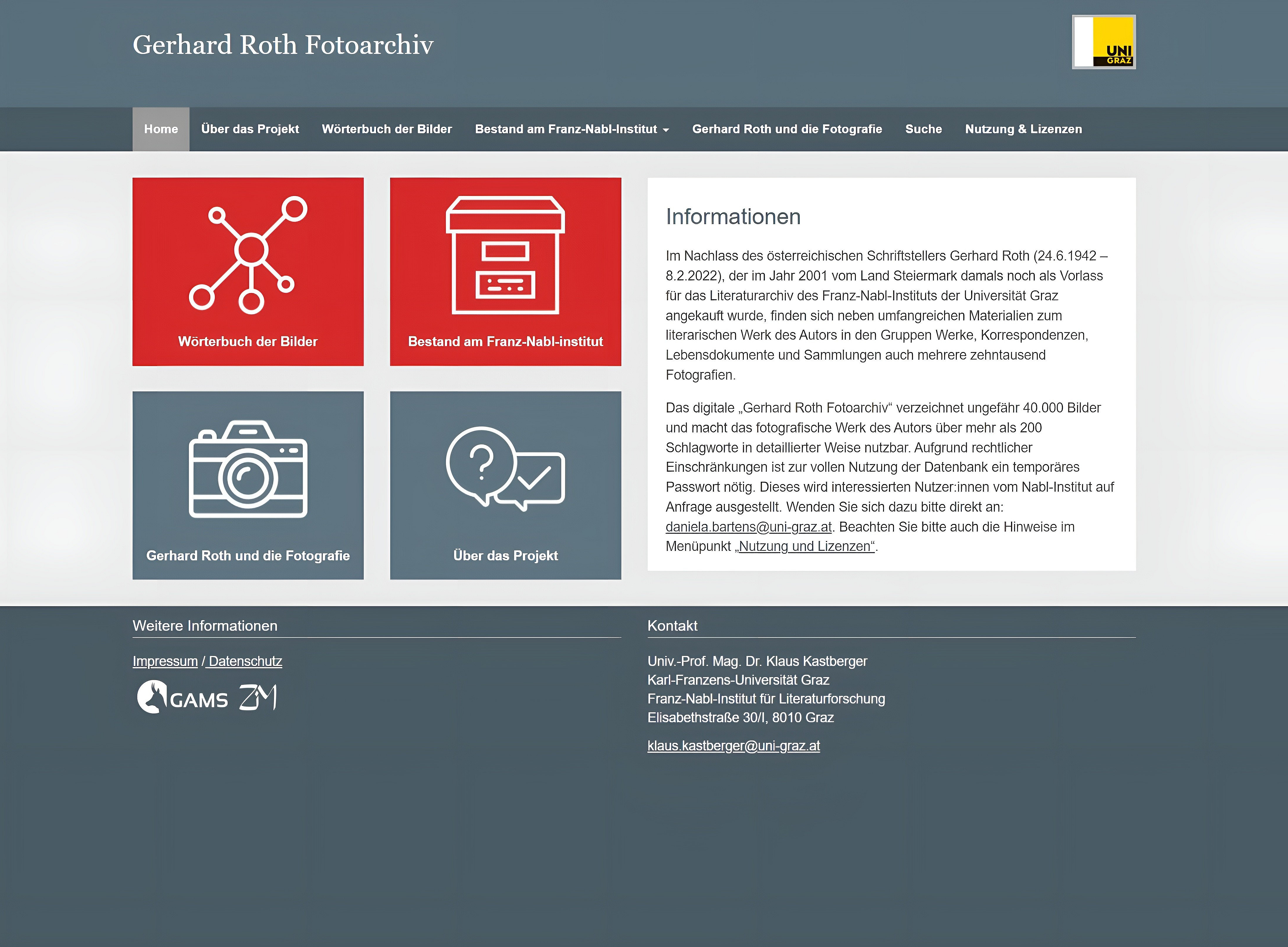 Homepage des digitalen Archivs 