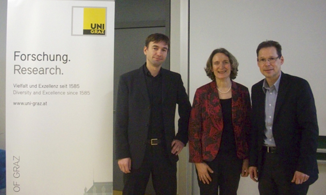 Vortragender und Initiatoren des ersten Docdays für Pharmazeutische Wissenschaften: Dr. Dubravko Jelić aus Zagreb, Ao.Univ.-Prof. Mag. Dr. Adelheid Brantner und Univ.-Prof. Dr. Andreas Zimmer von der Uni Graz